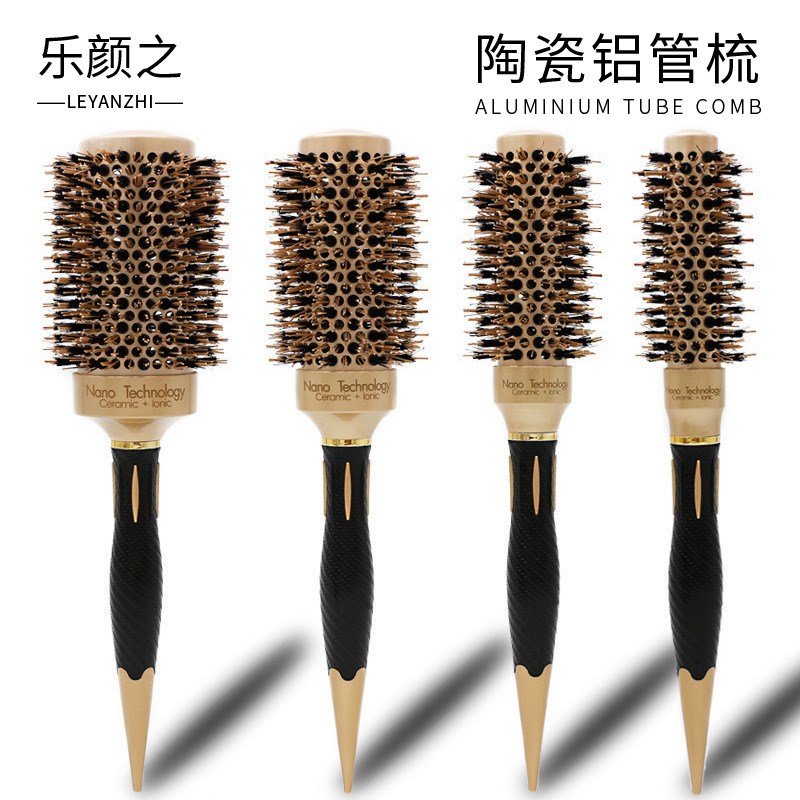 新品款金色导热空气铝管猪鬃陶瓷滚梳圆筒卷发美发梳子可新品