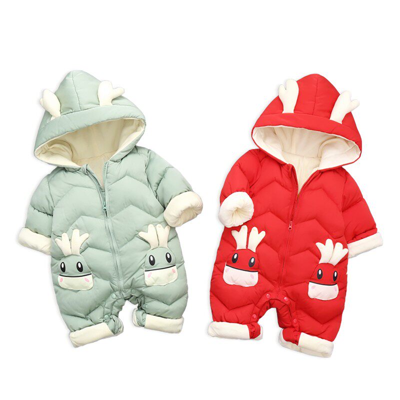 婴儿连体衣秋冬季棉服新生儿连帽哈衣爬服幼儿男女宝宝外出服保暖