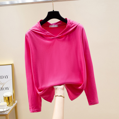 2023新款春秋卫衣t恤女长袖薄款夏宽松连帽纯棉大码带帽外穿上衣