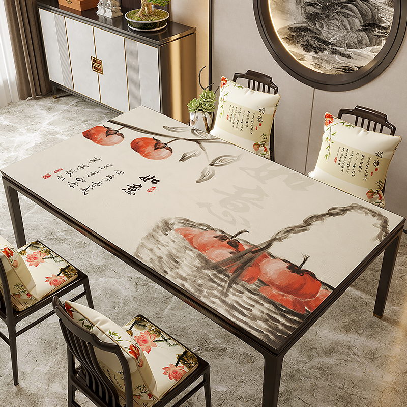 新中式古典风桌垫桌布免洗防水防油餐桌隔热垫防烫皮革台布茶几垫