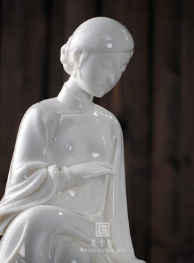 乐在棋中 德化白瓷古典美女仕女博弈棋盘人物雕塑工艺品摆件