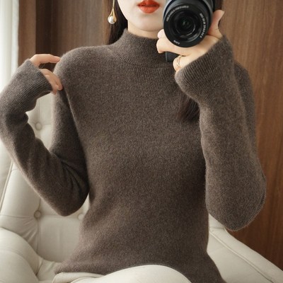 配大衣的半高领羊毛打底衫女内搭修身显瘦毛衣秋季新款长袖针织衫