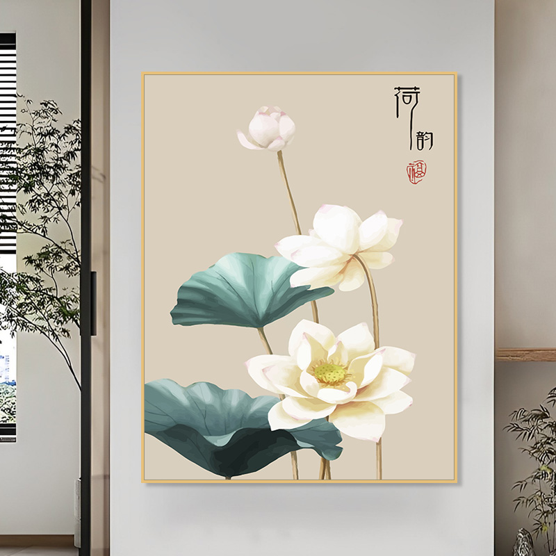 花卉荷花diy数字油画填色油彩画手绘丙烯画客厅餐厅装饰油画国风图片
