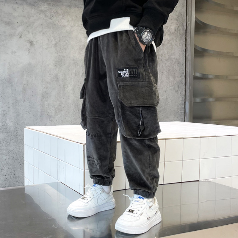 男童灯芯绒裤2023新款儿童中大童秋冬款一体加绒加厚冬季条绒裤子