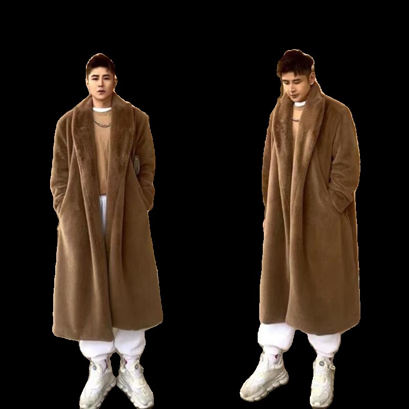 男秋冬大衣保暖皮衣环保仿皮草加棉绒大码宽松过膝毛绒外套风衣潮