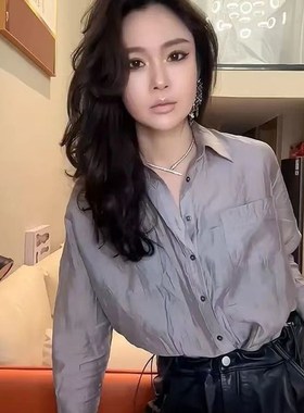 春装女款2025年新款法式灰色衬衫衬衣冷淡系高级感独特上衣超好看