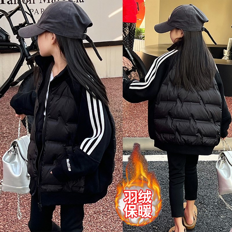 儿童羽绒服轻薄2024新款冬装女童半高领保暖外套洋气冬季校服神器