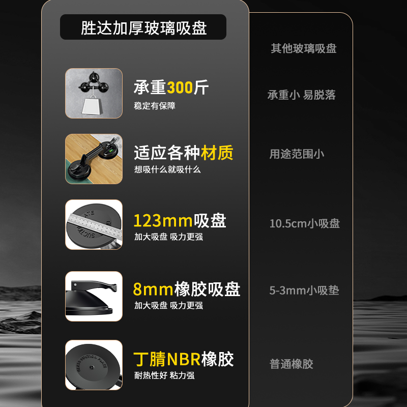 玻璃吸盘强力重型吸提器瓷砖地板单双爪真空铝合金固定器搬运工具