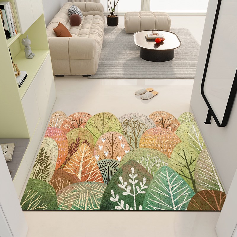 绿植小树丝圈地垫家用入户门垫防滑进门玄关大门口可裁剪门垫地毯