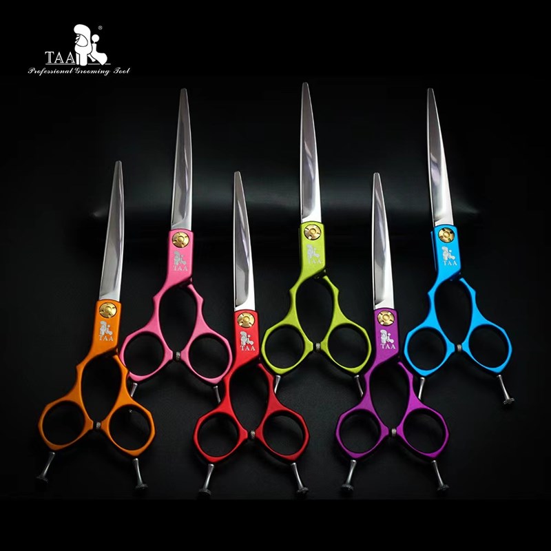 TAA它它宠物美容左手专用彩色铝合金手柄小弯剪6寸精修综合弯剪刀