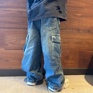 宝宝小中大儿童长裤 子街舞潮酷2025春秋装 裤 男童牛仔直筒阔腿工装