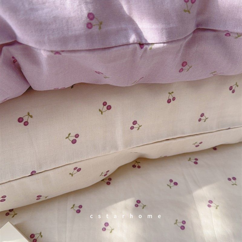 紫薯小樱桃~少女风宿舍春秋透气纯棉双层纱被套枕套床单床笠定制