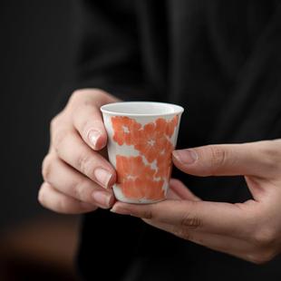 茶杯品茗杯家用白瓷主人单杯陶瓷功夫茶具建盏聚香杯子 纯手绘中式