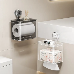 吸盘纸巾盒卫生间防水厕纸盒免打孔卫生间抽纸盒壁挂式 厕所卷纸盒