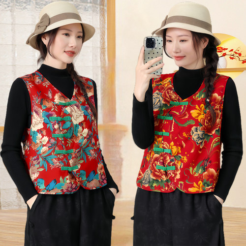 东北大花马甲盘扣国风马夹演出服