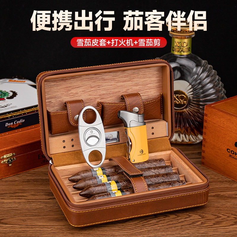 德国雪茄盒套装雪茄剪打火机保湿充气打火机