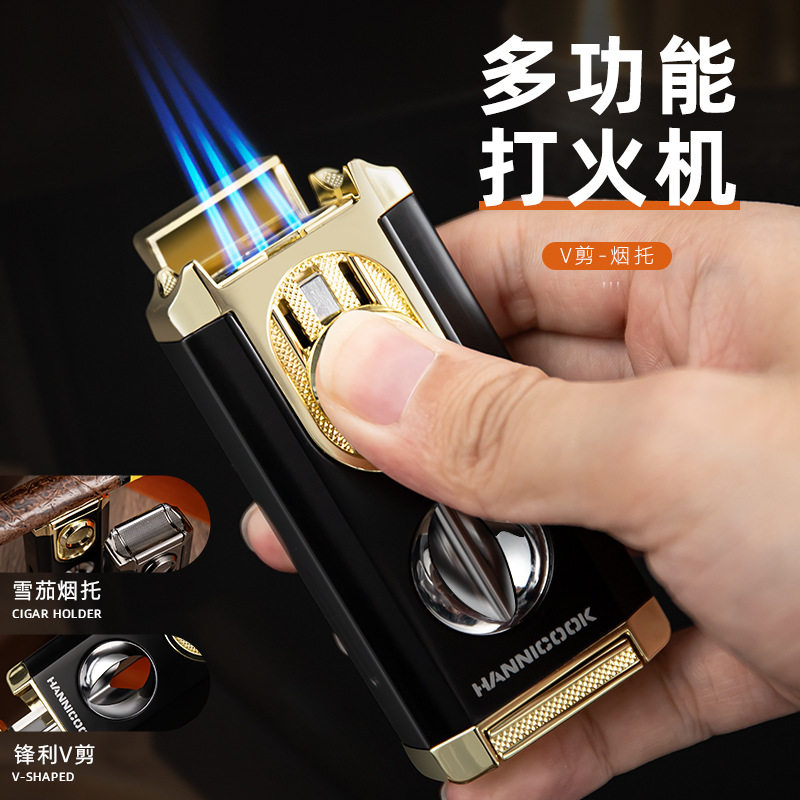 德国雪茄专用打火机防风三直冲多功能三合一充气打火机喷枪