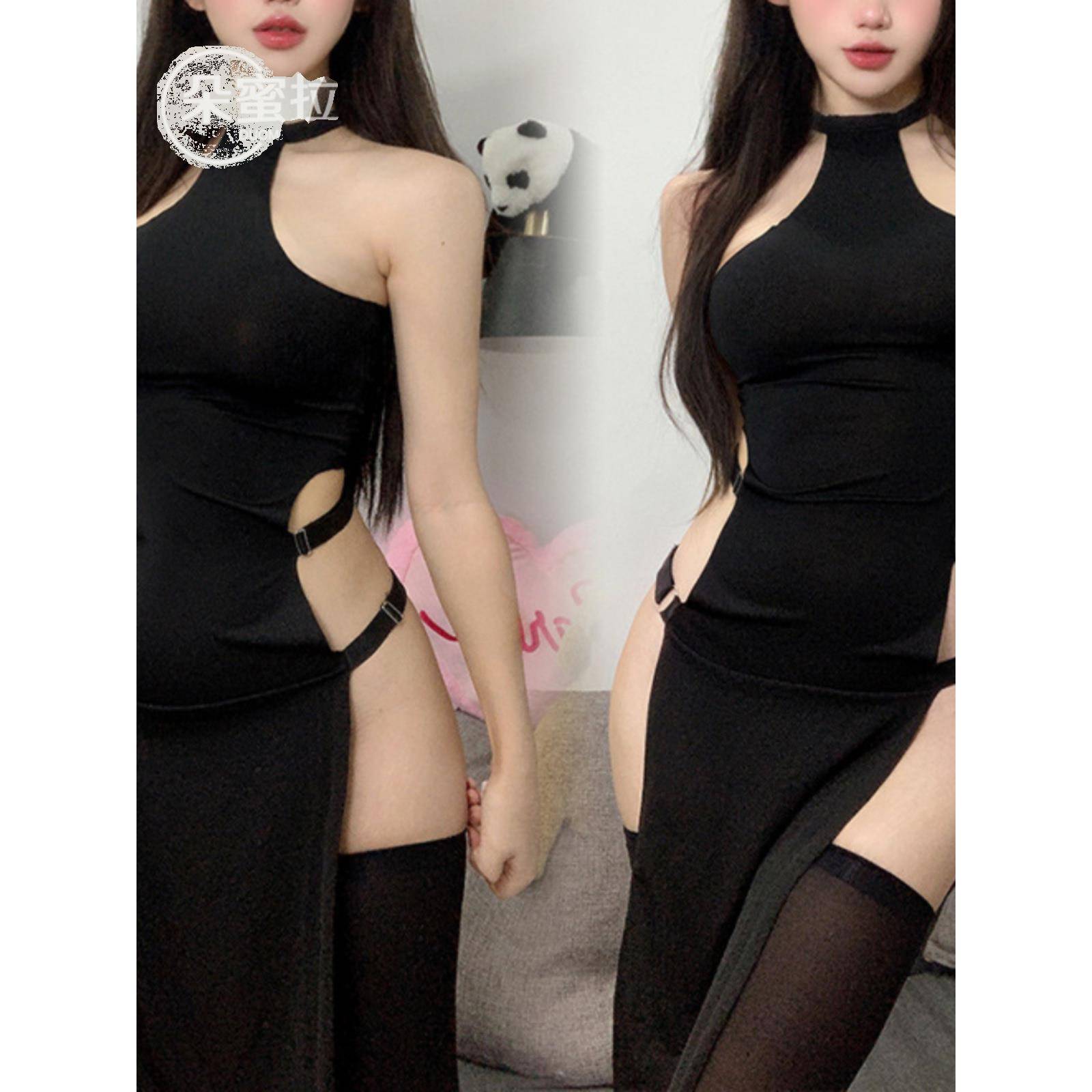 性感旗袍制服新中式辣妹马卡龙色连衣裙后妈包臀星空纱裙连身长裙