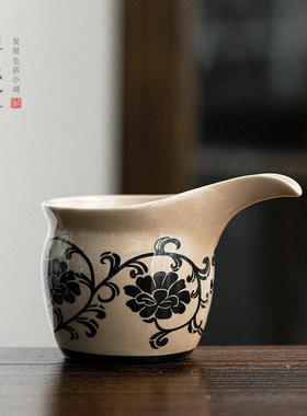 民窑雕花公道杯｜复古风磁州窑茶海青灰釉陶瓷匀杯分茶器功夫茶具