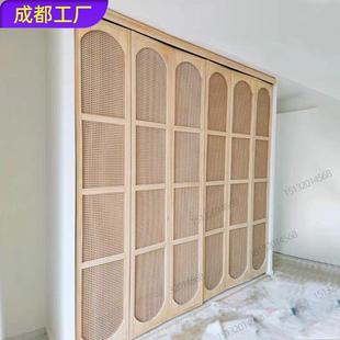藤编柜门衣柜门定制鞋柜平开 门屏风隔断移门推拉折叠门拱形藤编