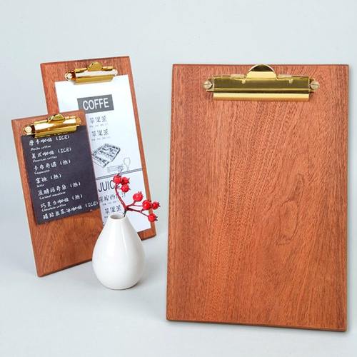 画板写字垫板活页夹A4A5菜单夹立式黑胡桃实木质黄铜咖啡店展示牌