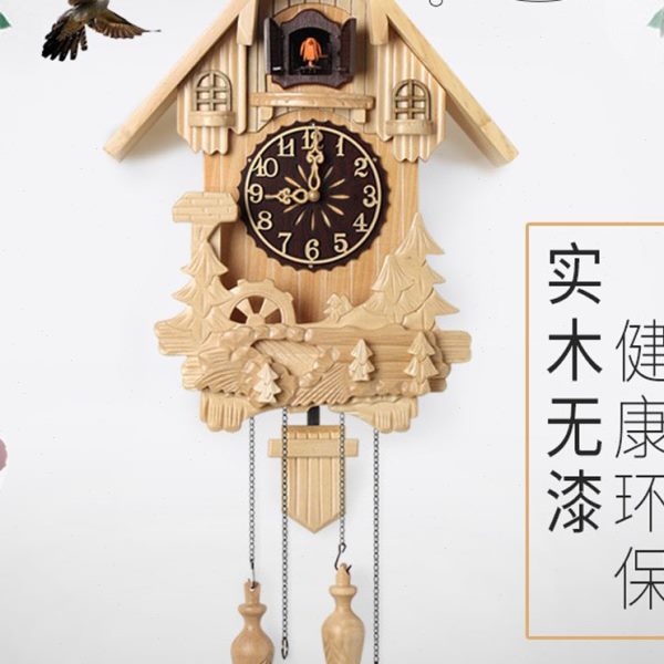 欧式实木无漆环保布谷鸟摆锤挂钟客厅智能感光整点报时音乐咕咕钟