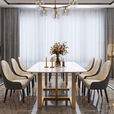 轻奢岩板餐桌意式极简现代简约长方形饭桌北欧大理石餐桌椅组合