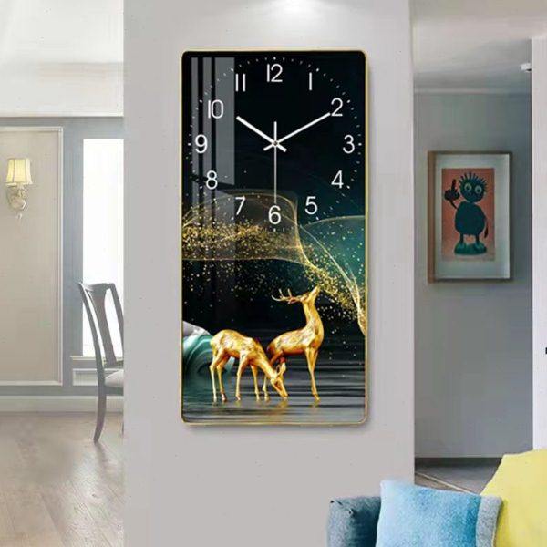 麋鹿装饰钟表挂钟客厅现代简约时钟家用时尚静音免打孔网红挂表画