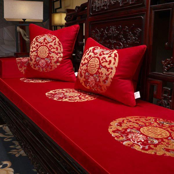 中式绒布红木沙发坐垫防滑中国风客厅实木家具座垫加厚可拆洗定做