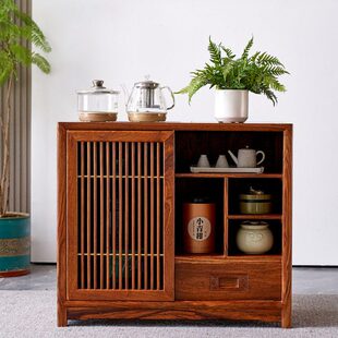 红木刺猬紫檀新中式茶水柜置物架实木餐边柜茶边柜茶具储物收纳柜