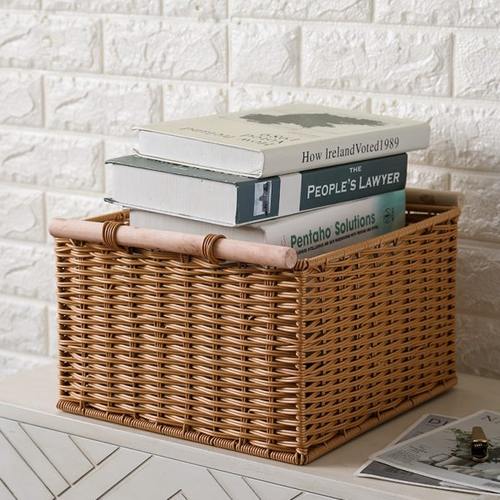 仿藤编织收纳筐 客厅茶几整理收纳篮 正方形杂物篮厨房储物筐家用