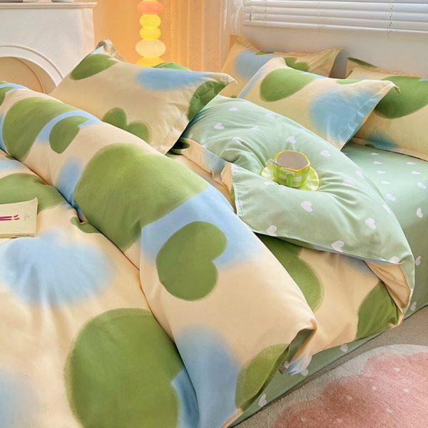 爱心绿色简约床上四件套被套1.8咖色床单学生宿舍男被罩三件套1.2,床上用品,学生床品套件,淘宝优惠券,粉丝福利购,淘宝优惠卷