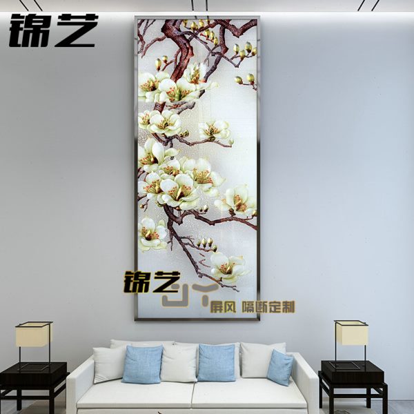 定做雕花钢化艺术玻璃现代中式玄关客厅过道餐厅背景墙装饰画0094图片