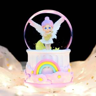 天使吉他少女梦幻公主水晶球八音盒桌面摆件装 饰品彩虹音乐盒礼物