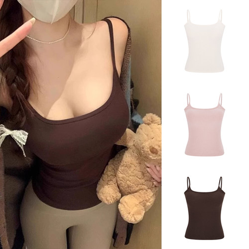 遮副乳磨毛带胸垫吊带背心女内搭