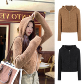 MosesQueen魔西女王泰迪绒感慵懒毛衣外套连帽双拉链针织开衫 上衣