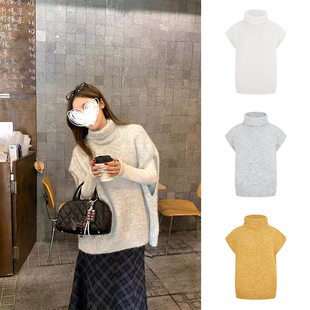 MosesQueen魔西女王针织马甲背心高领毛衣女秋冬慵懒叠穿无袖 上衣