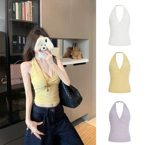 针织挂脖吊带背心外穿无袖上衣女