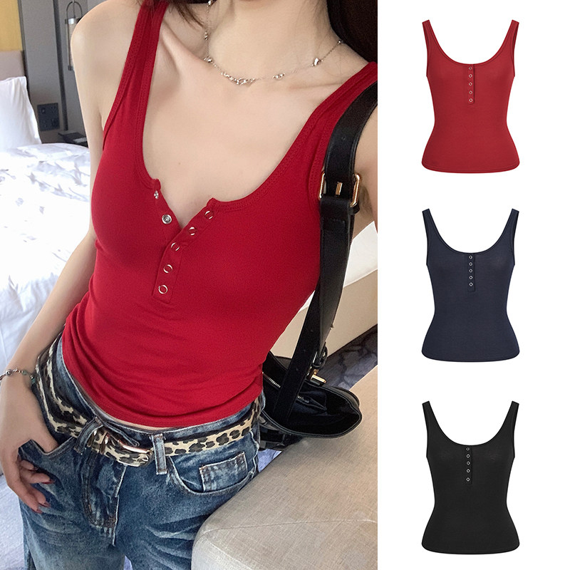 MosesQueen魔西女王红色工字吊带背心外穿设计感内搭打底无袖上衣