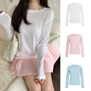 宽松圆领上衣 t恤女防晒罩衫 MosesQueen魔西女王白色微透薄款 长袖