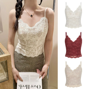MosesQueen魔西女王蕾丝带胸垫吊带背心外穿修身 内搭v领打底上衣