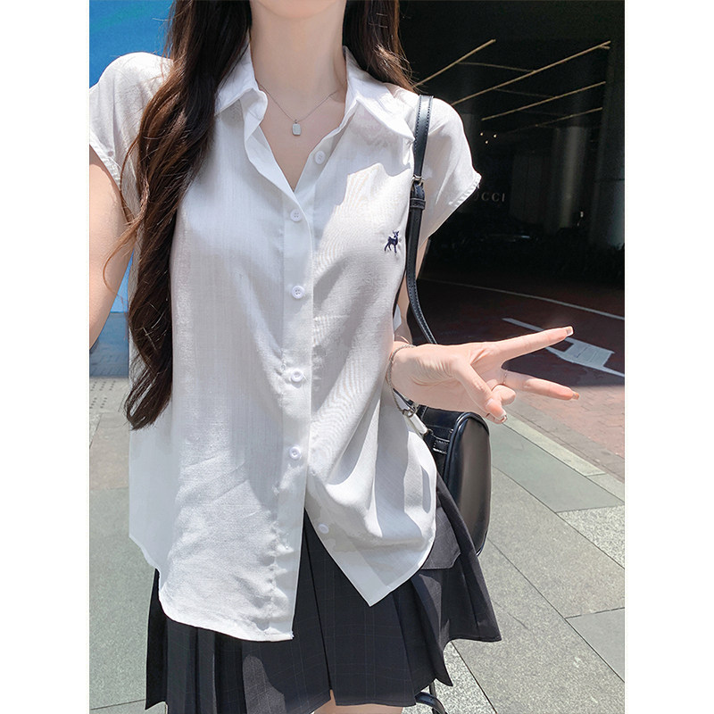 MosesQueen魔西女王莱赛尔短袖衬衫夏季薄款设计感宽松小飞袖上衣