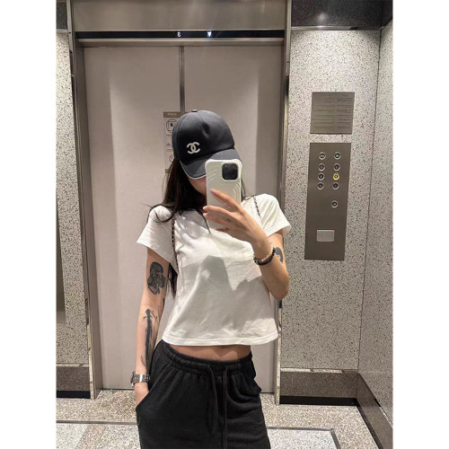 正肩短袖t恤辣妹露脐短款上衣女