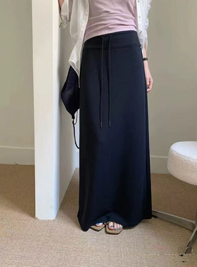 MosesQueen魔西女王黑色半身裙休闲运动卫裙百搭开叉高腰直筒长裙