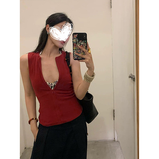 上衣 无袖 MosesQueen魔西女王美式 复古设计感半拉链吊带背心女夏季