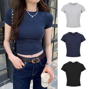 显瘦纯欲辣妹短款 修身 上衣 t恤女夏季 MosesQueen魔西女王正肩短袖