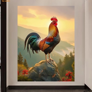 金鸡报晓大公鸡贴画农村居家大门贴画富贵吉祥图公鸡打鸣装饰画