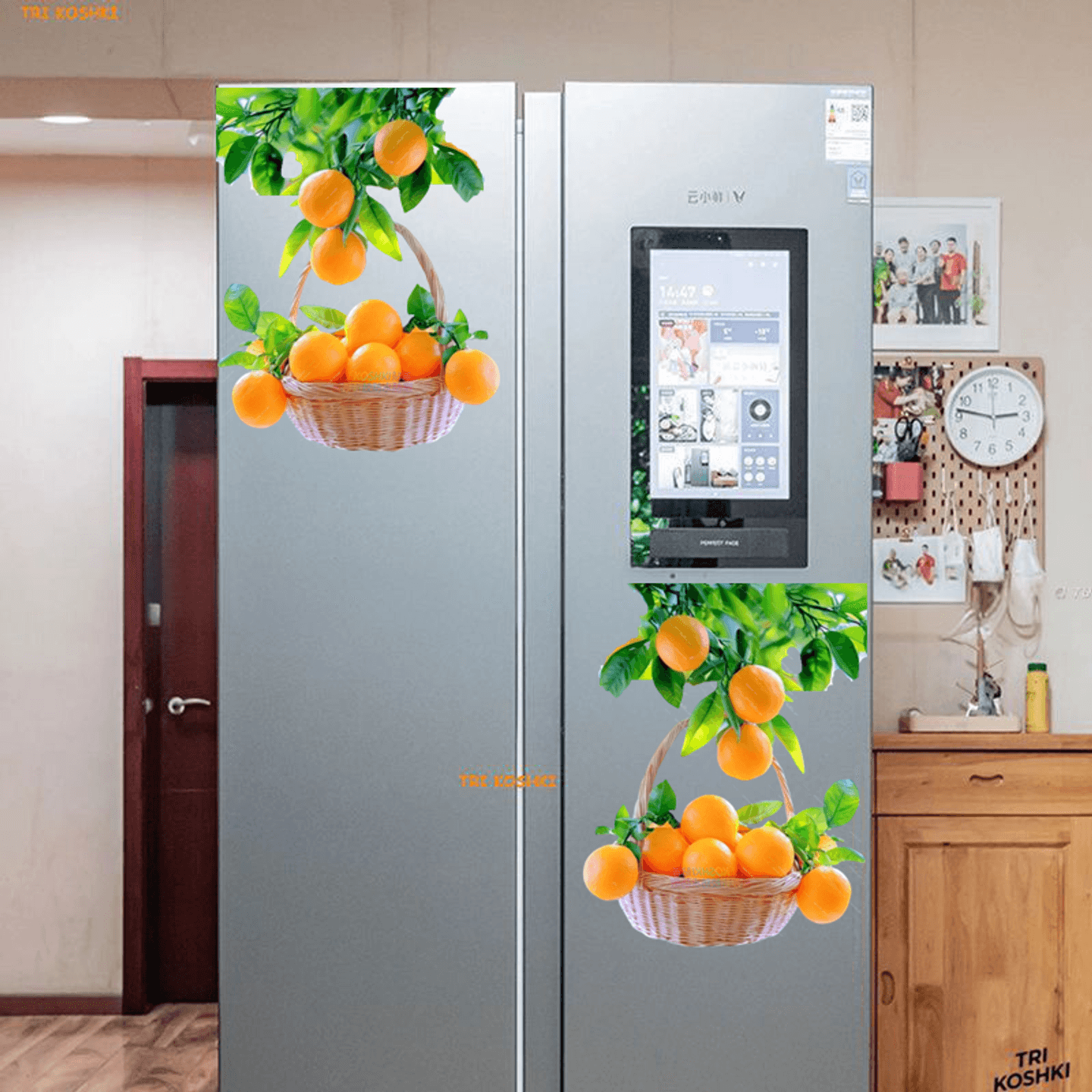 橙子吊篮冰箱贴纸心想事橙贴纸双开门单开门冰箱贴纸专用自粘防水