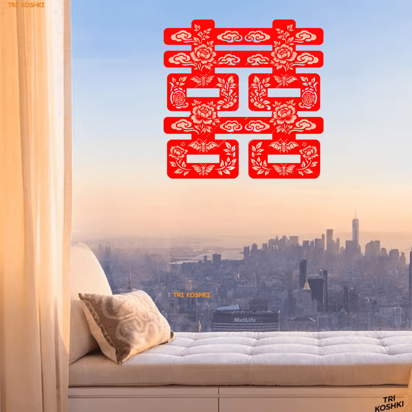 结婚喜字透明贴纸双喜囍字