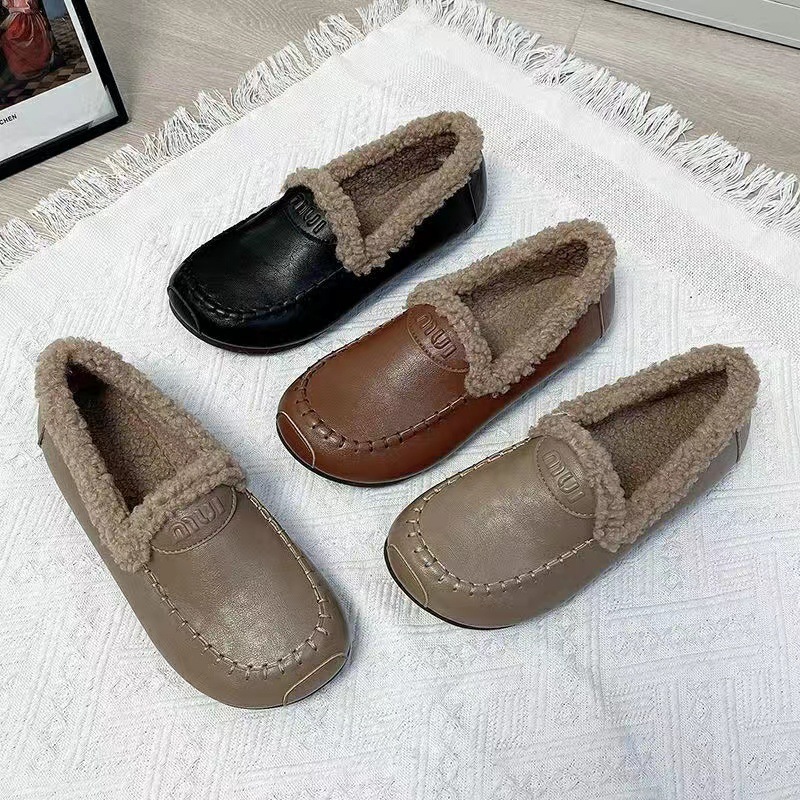 冬加绒外穿一脚蹬懒人鞋乐福棉鞋